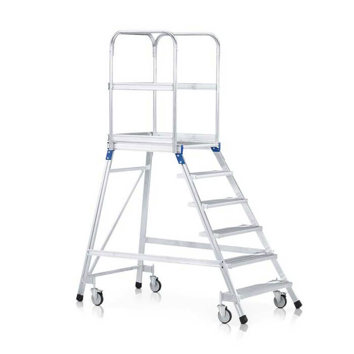 Zarges Podesttreppe, fahrbar, einseitig begehbar, mit Leichtmetall-Stufen und Plattform  0.72 