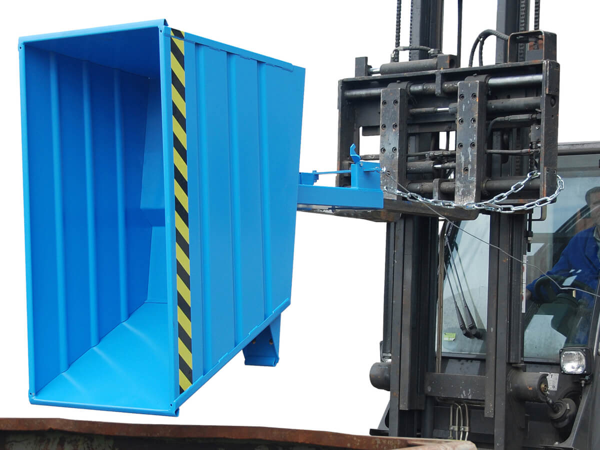 Bauer Kippbehälter Typ V mit diagonaler Profilierung und Hebelverschluss