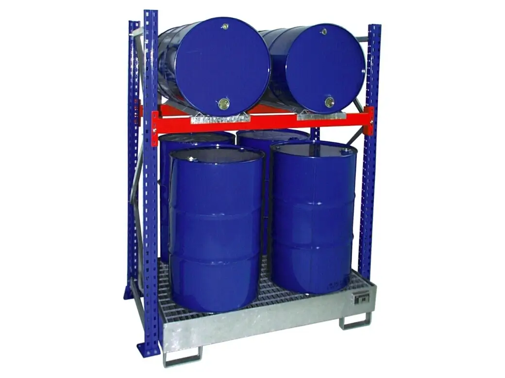 Fassregale mit Auffangwanne Serie 3000 3008 Ansicht 1 Fassregale mit Auffangwanne Serie 3000 3008 Ansicht 2