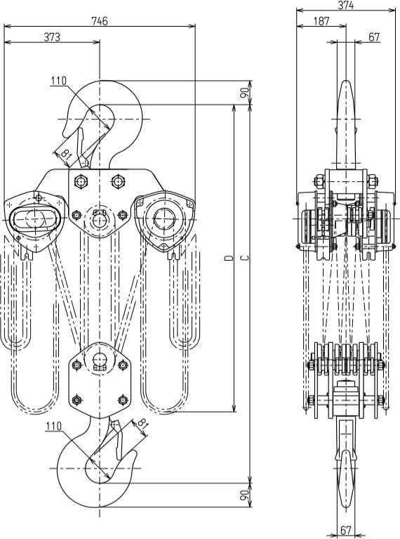 Abmessungen Flaschenzug 20000 kg Tragkraft CB-200