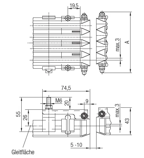 Abmessungen Endkappe für Überfahrten 083172 Abmessungen Endkappe für Überfahrten 083172