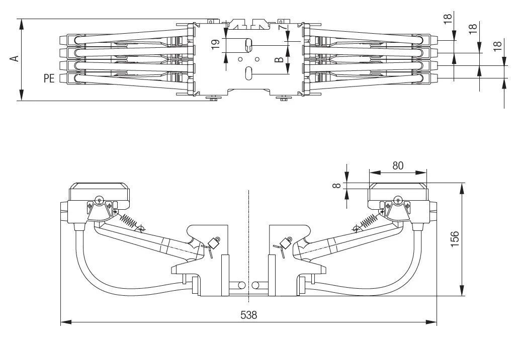 Abmessungen Conductix ProShell Stromabnehmer 0831
