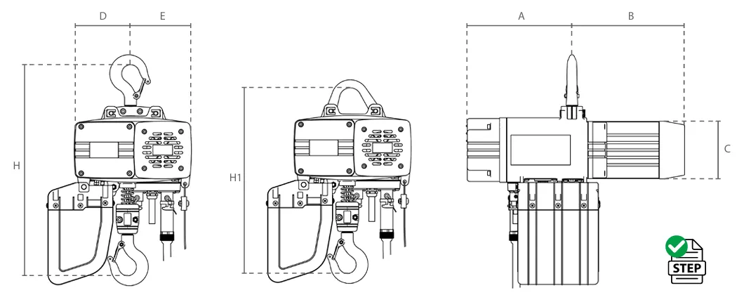 Abmessungen des Delta Elektrokettenzugs DEH