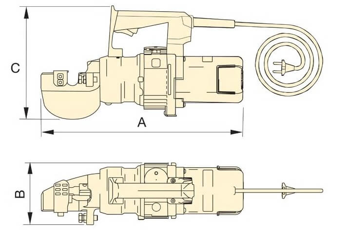 Abmessungen des Stangenschneiders EBE26E von Enerpac