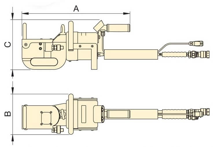 Abmessungen des Stangenschneiders EBE52E von Enerpac