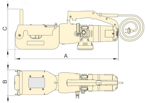 Abmessungen des elektrischen Kettenschneiders ECCE32E von Enerpac