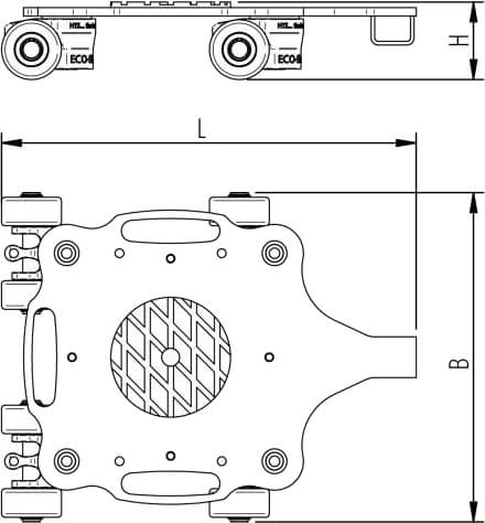 Abmessungen des HTS Roto Transportfahrwerks ECO-Skate RFN30