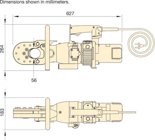 Abmessungen des Draht und Kabelschneiders EWCE55B von Enerpac