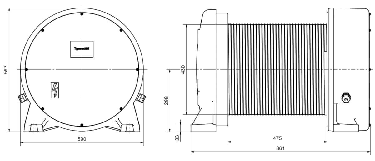 Abmessungen der Elektroseilwinde von Köster WE20