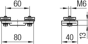 Abmessungen der Endklemme für Rundleitungen mit Kugelgelenk für Leitungshalter 020431, leichte Ausführung ohne Puffer