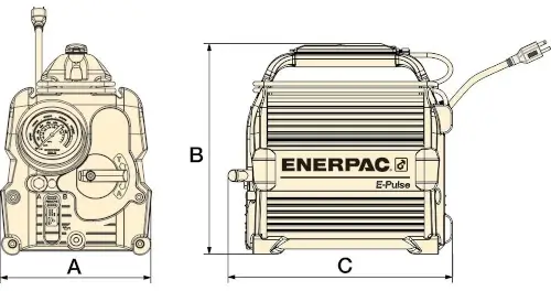 Abmessungen des Pumpenaggregats E-Pulse von Enerpac