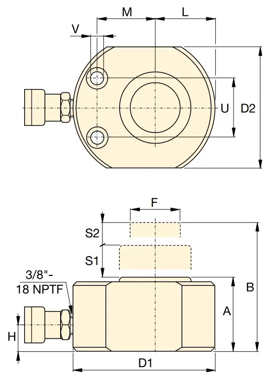Enerpac zweistufiger Teleskopzylinder RLT Abmessungen