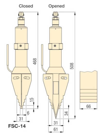 Abmessungen des Hydraulikspreizers FSC-14 und FS-M8 von Enerpac