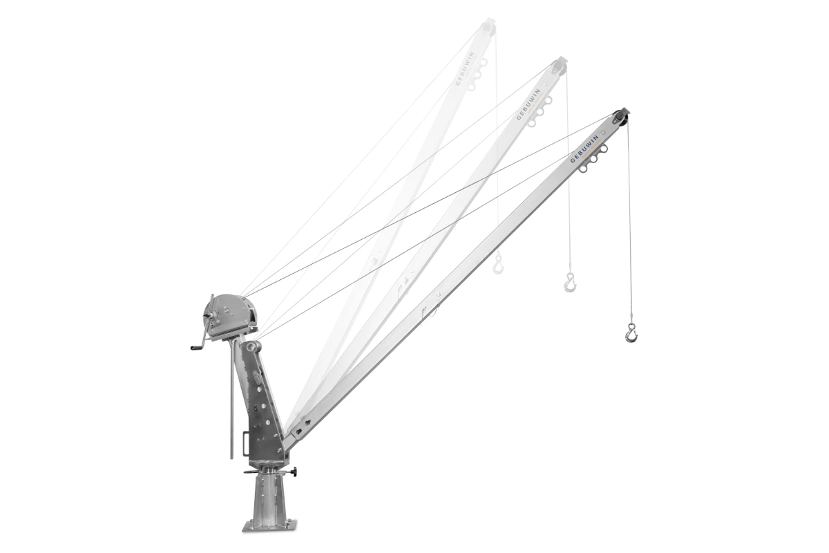 Gebuwin Davit-Drehkran SD – Auslegerpositionen (Arbeitsbereich/Tragfähigkeit)