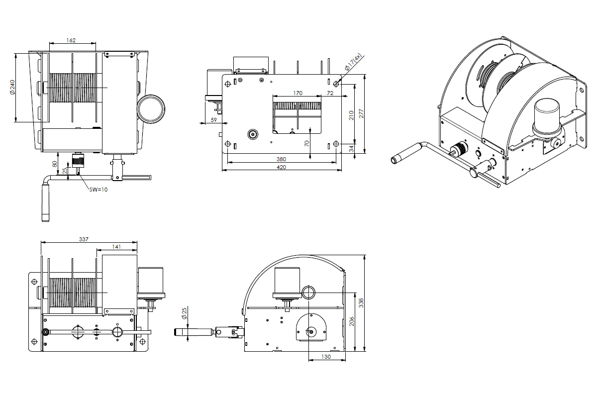 Abmessungen Handseil- bzw. Akku-Winde DW Abmessungen Handseil- bzw. Akku-Winde DW