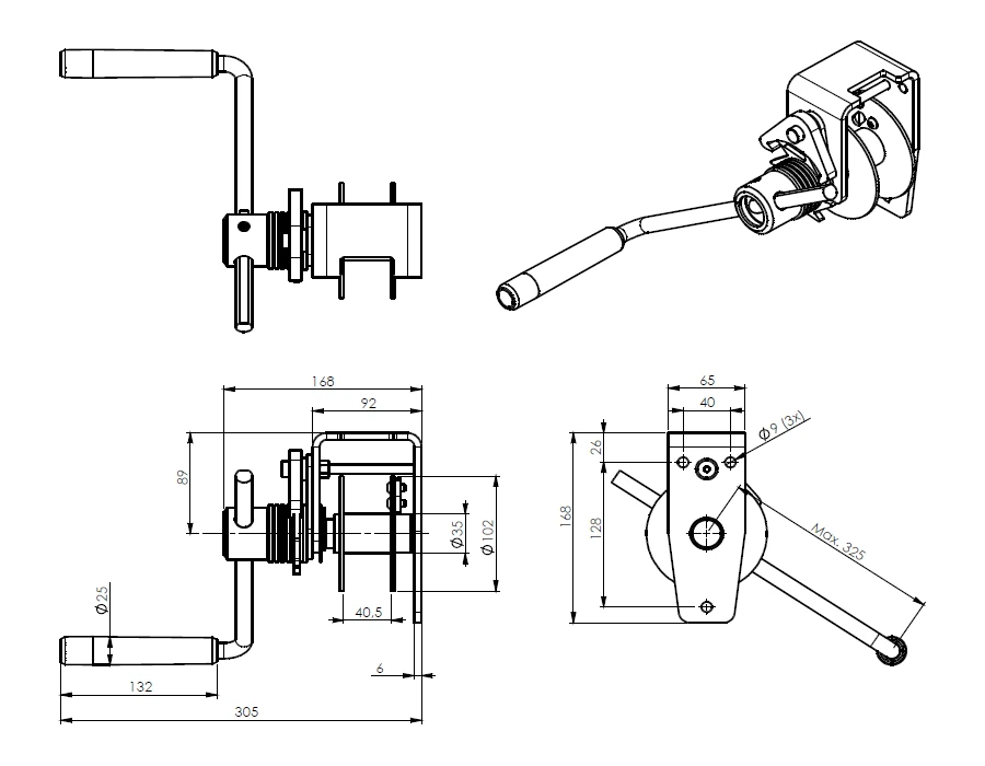 Abmessungen Stirnradseilwinde TL 150 Abmessungen Stirnradseilwinde TL 150