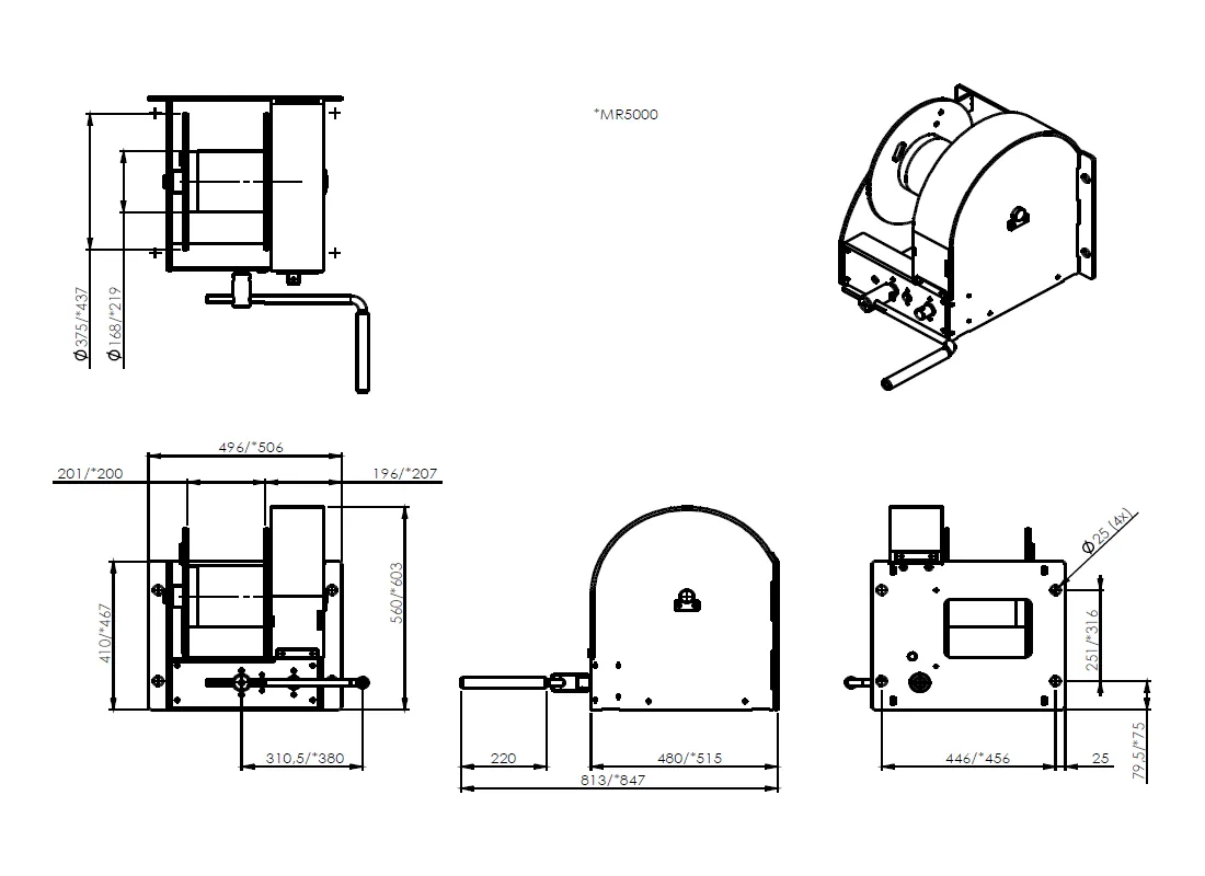Abmessungen Handseilwinde Edelstahl 316 Abmessungen Handseilwinde Edelstahl 316