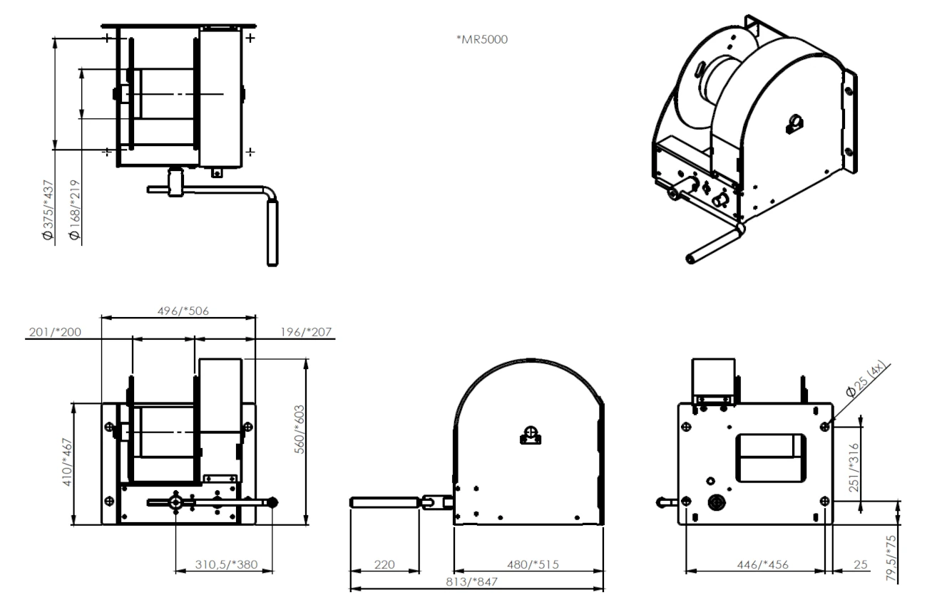 Abmessungen Marine Handseilwinden MR Abmessungen Marine Handseilwinden MR