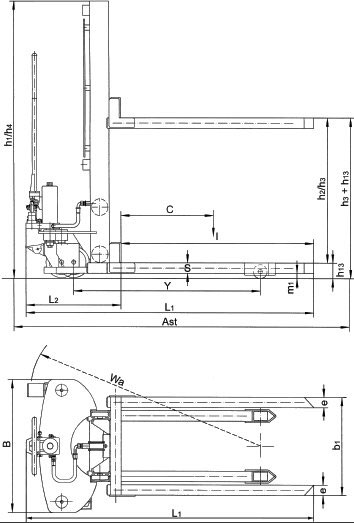 Masszeichnung von PFAFF Hydraulikstapler HV 10