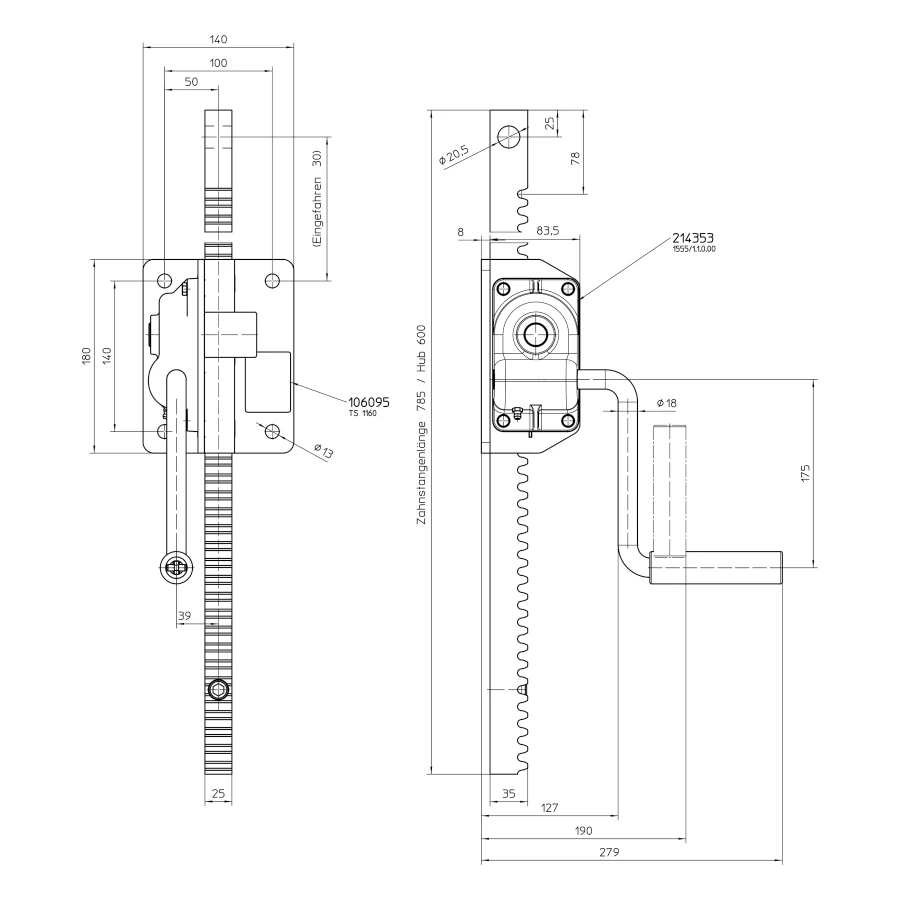 Zahnstangenwinde 1555 .1 Ansicht 2 Zahnstangenwinde 1555 .1 Ansicht 2