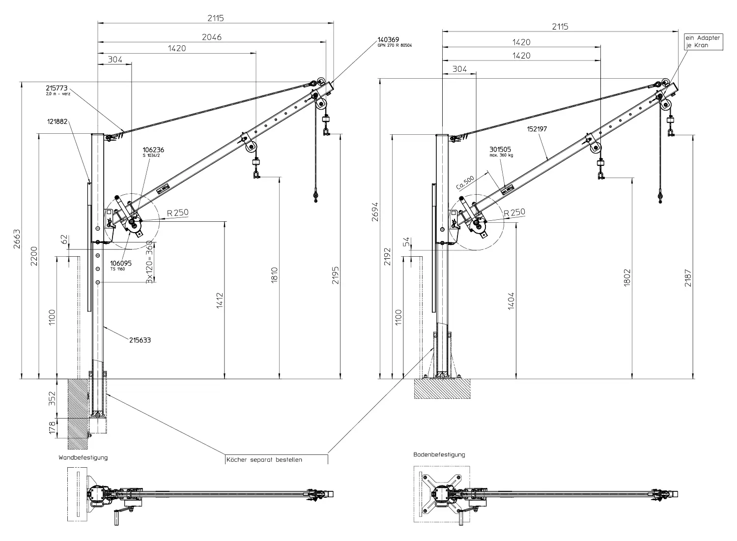 Haacon Drehkran 300 kg Abmessungen