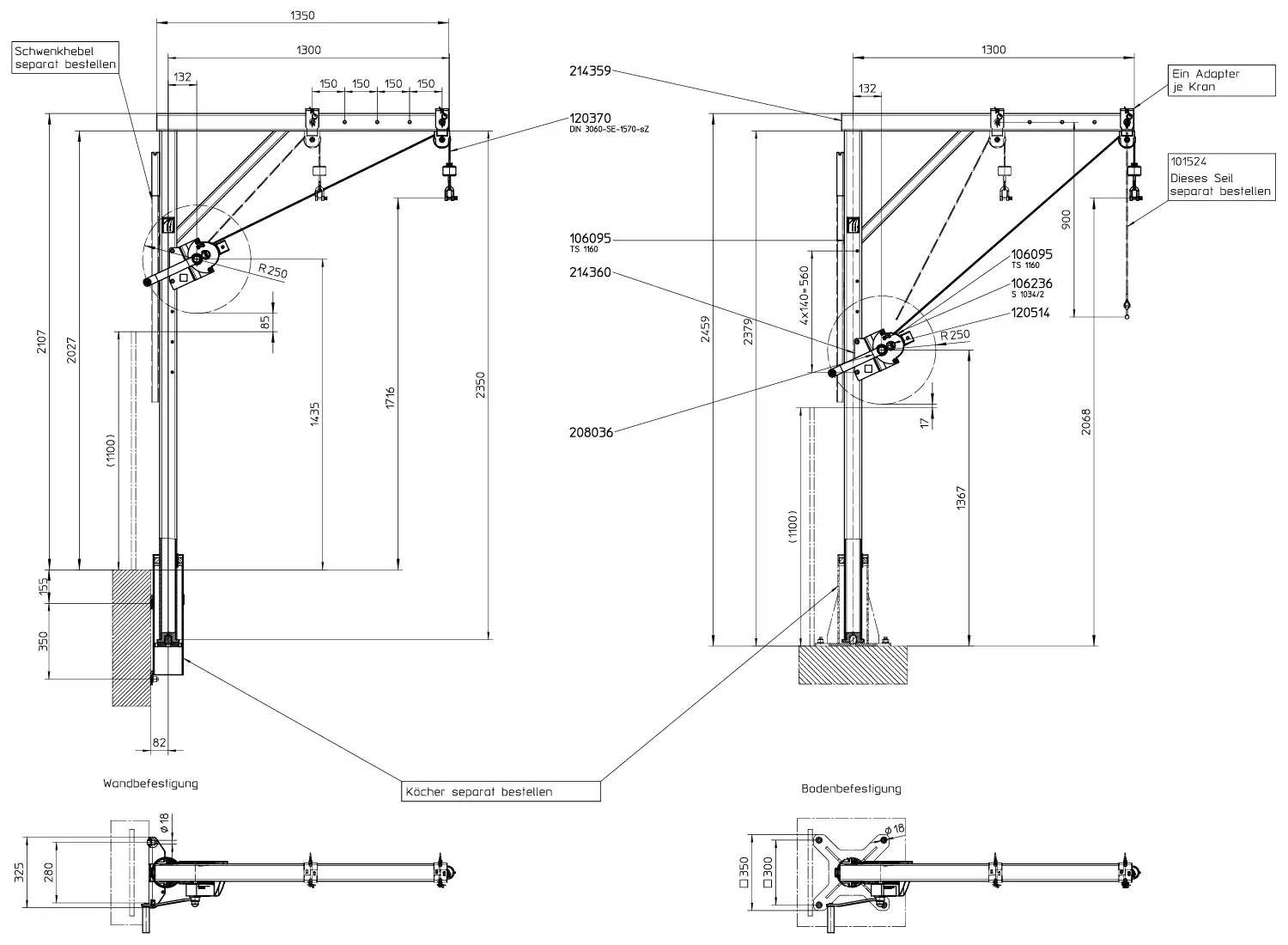 Haacon Drehkran 300 kg Abmessungen