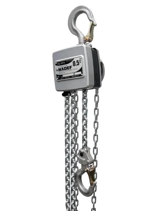 Hadef Alu-Stirnradflaschenzug 360/21 mit Aluminiumgehäuse und 360 Grad Handkettenrad