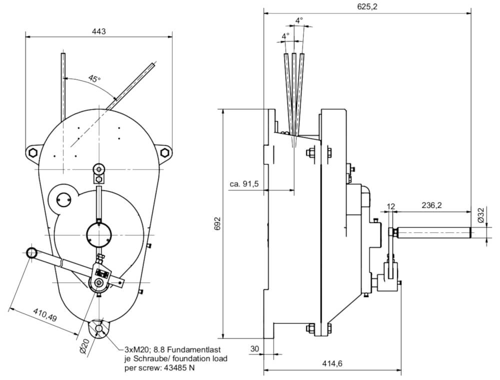 Abmessungen der Wandwinde WH15L von Köster-Heide