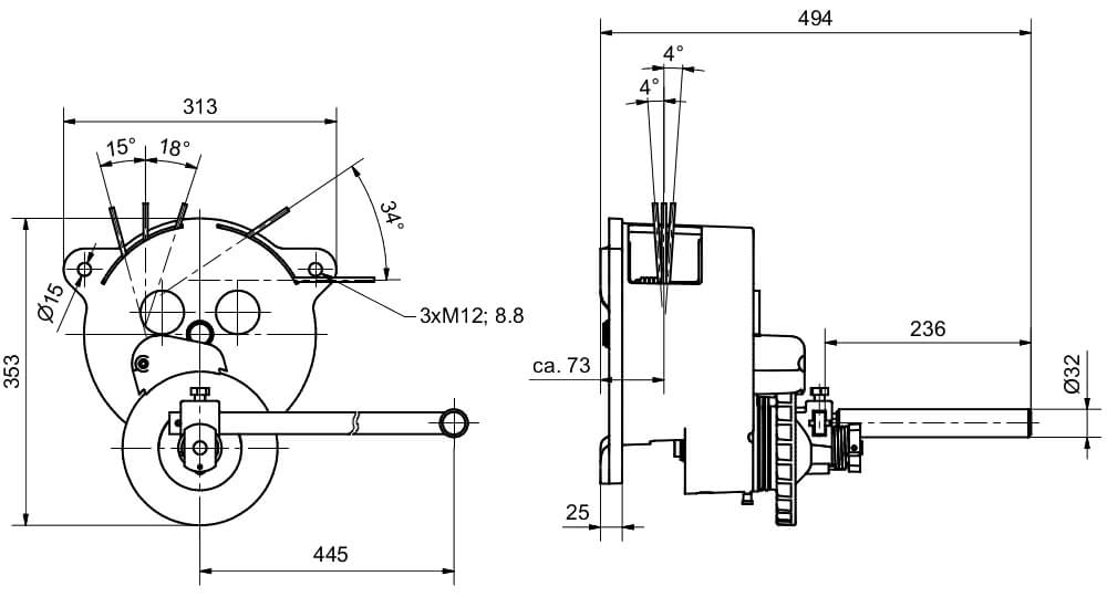 Abmessungen der Wandwinde WH3L von Köster-Heide