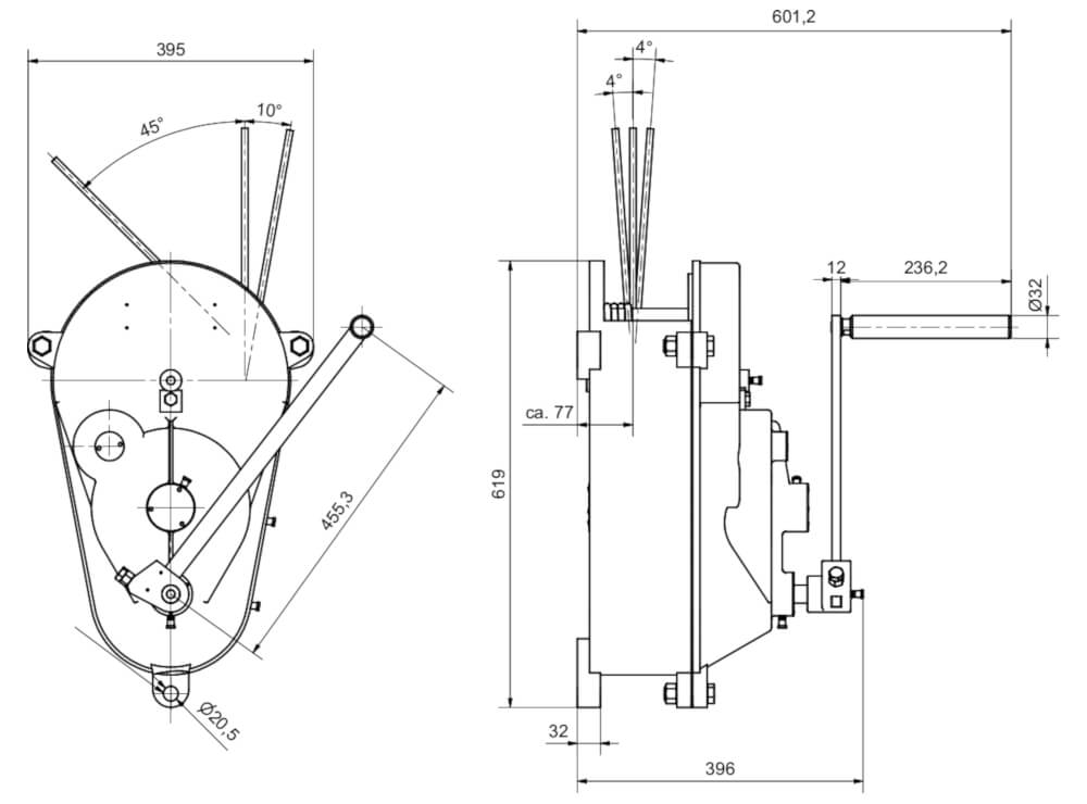 Abmessungen der Wandwinde WH10L von Köster-Heide