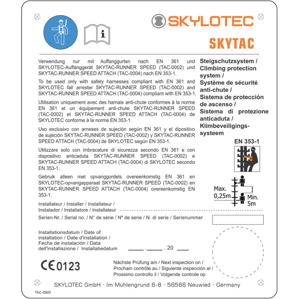 SKYLOTEC Typenschild LABEL TAC  Schiene 