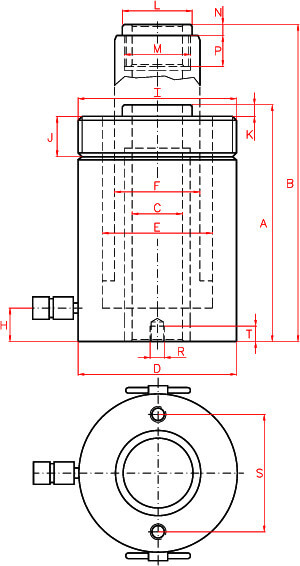 Masszeichnung von Larzep Hohlkolbenzylinder SH 03006