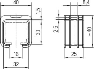 Abmessungen des Conductix-Wampfler Klammer aus Kunststoff