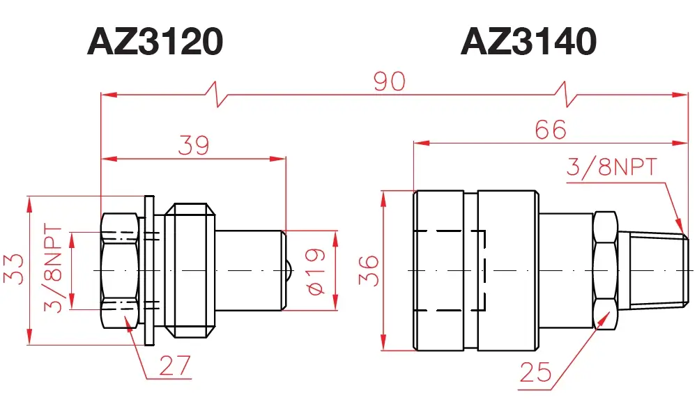 Larzep AZ3140, Hochflußkupplungen, Maßskizze