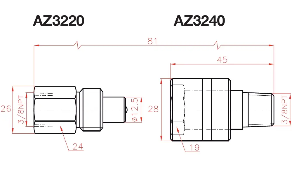 Larzep Niederflußkupplungen Maßskizze