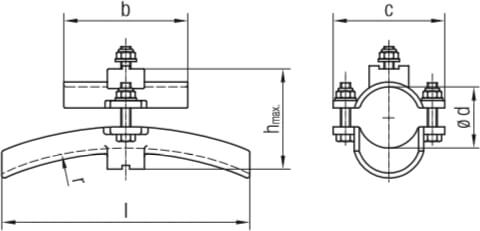 Abmessungen der Conductix-Wampfler Zusatzleitungshalter. Kombinierbar mit den Größen 50 und 63 der Typen 020133 und untereinander