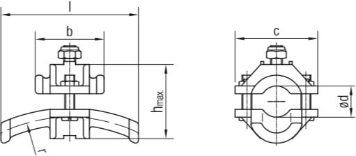 Abmessungen des Conductix-Wampfler Leitungswagens für Rundleitungen aus Stahl mit Kugelgelenk für Leitungshalter 020131 bzw. 020431