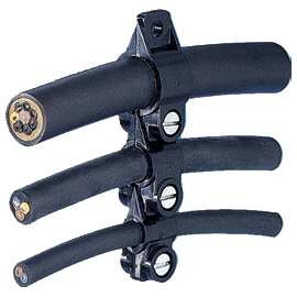 Wampfler Leitungsschellen untereinander angeordnet. Spannseilsystem Programm 0210