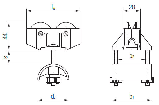 Wampfler Leitungswagen aus Kunststoff für Flachkabel. Spannseilsystem Programm 0210
