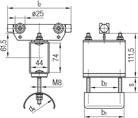 Abmessungen des Conductix-Wampfler Mitnehmerwagen aus Stahl verzinkt, schwere Baureihe