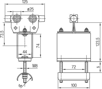 Abmessungen des Conductix-Wampfler Mitnehmerwagen aus Stahl, leichte Baureihe mit Puffer