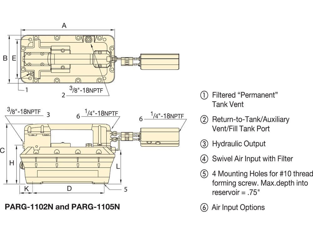 Enerpac Lufthydraulische Pumpe Turbo II Maßskizze