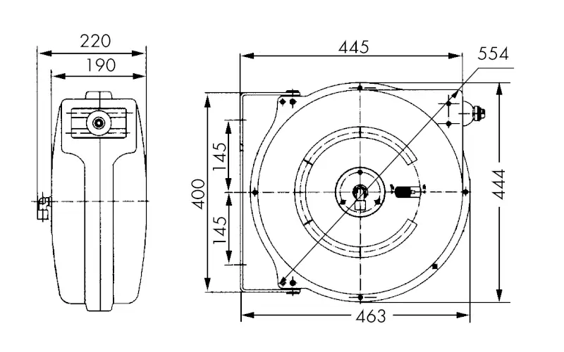 Schlauchaufroller mit Düse Abmessungen Schlauchaufroller mit Düse Abmessungen