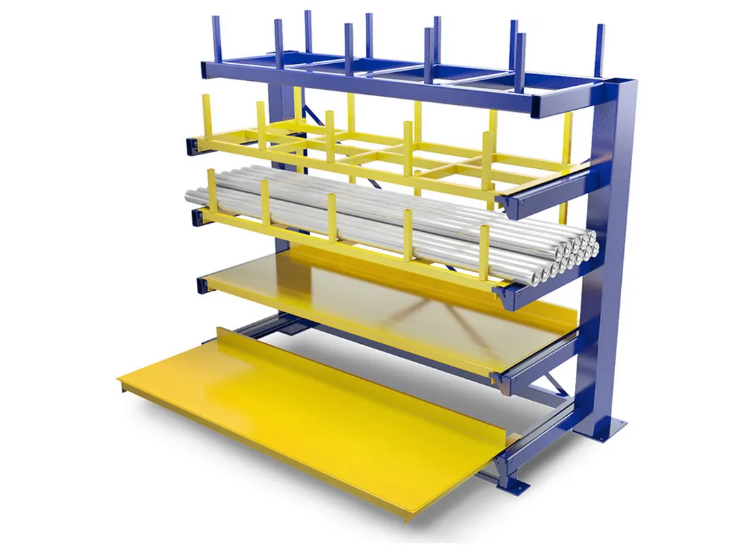 RR - Industrietechnik Schubfachregal für Langgut RRL – Prinzipdarstellung mit ausziehbaren Schubfächern