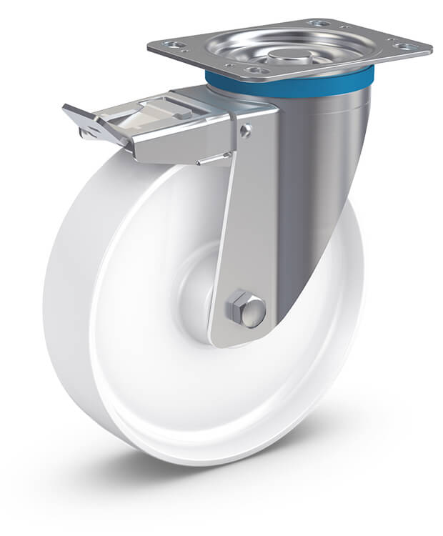 Edelstahl-Rollen mit Gleitlager (VL/VB) VLF 080/35/1 L Ansicht 1 Edelstahl-Rollen mit Gleitlager (VL/VB) VLF 080/35/1 L Ansicht 2