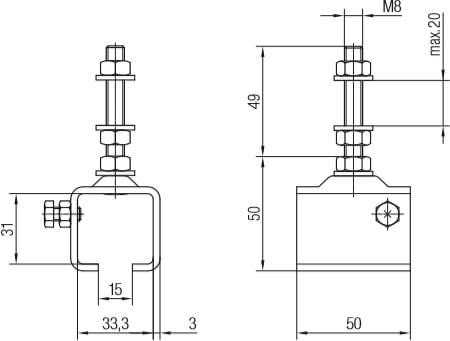 Abmessungen Schienenhalter für die Befestigung an bauseits vorhandenen Haltekonstruktionen