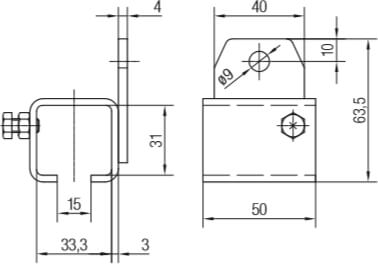 Abmessungen Schienenhalter und -verbinder einteilig für die Deckenbefestigung