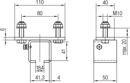 Abmessungen Schienenhalter, einteilig für Befestigung an bauseits vorhandenen Haltearmen