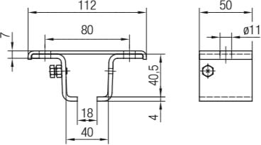 Abmessungen Schienenhalter, dreiteilig für Deckenbefestigung
