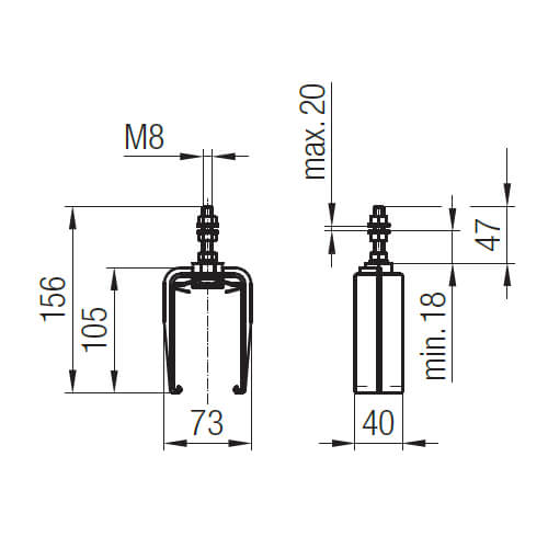 Abmessungen des Schienenhalters Programm 0842